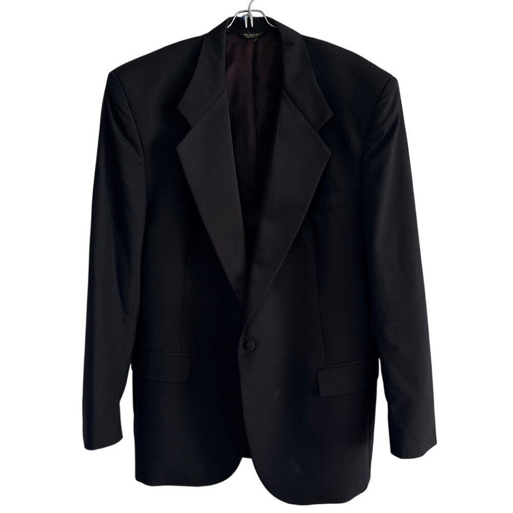 Pierre Balmain Black Tuxedo Jacket Vintage Made USA 44L Wool Satin Lapel 70s